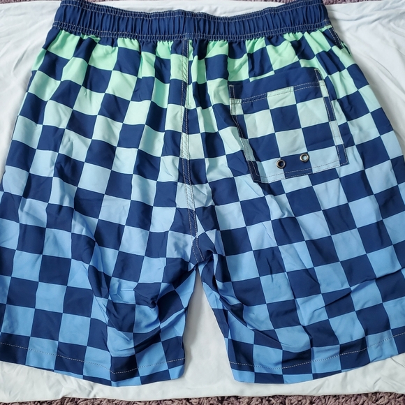 Unitop Blue and Mint Ombre Checker Print Swim Trunks - Picture 2 of 3